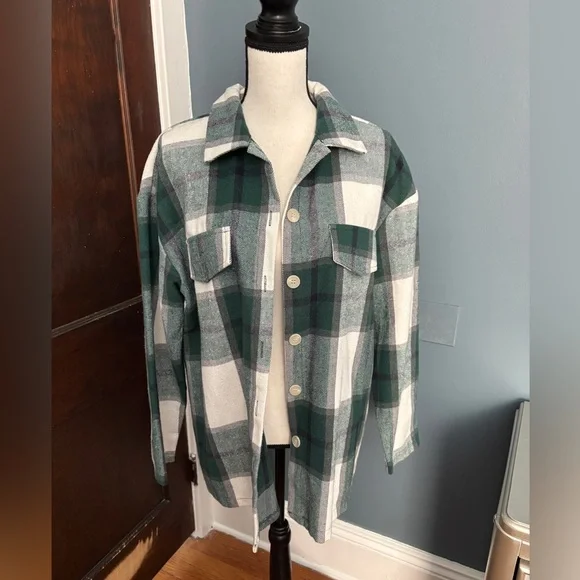 SHEIN LUNE Plaid Print Drop Shoulder Flap Detail Coat - Picture 3 of 5